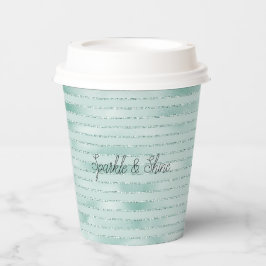 Aqua Mint Glitzy Glitter Stripes Papieren Bekers