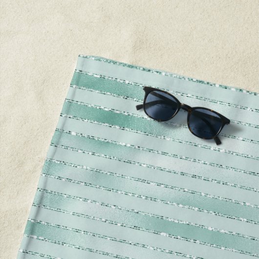  Aqua Mint Glitzy Glitter Stripes Strandlaken (In situ)