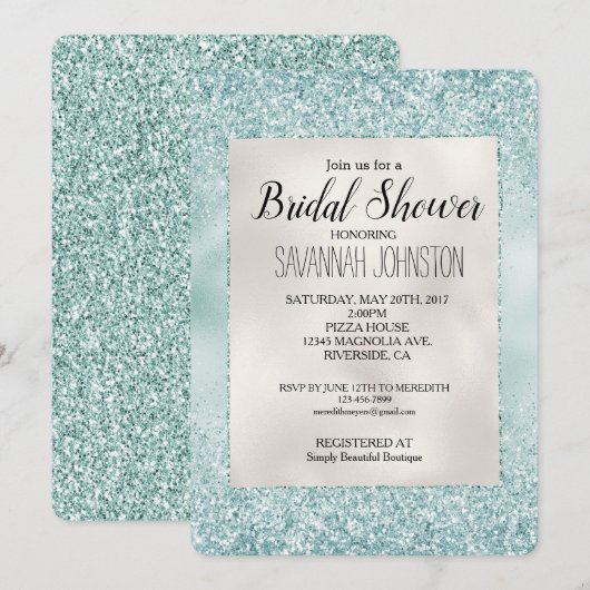 Aqua Mint Glitzy Glitter Vrijgezellenfeest Kaart (Voorkant / Achterkant)