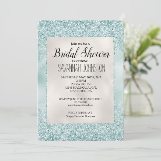 Aqua Mint Glitzy Glitter Vrijgezellenfeest Kaart (Staand voorkant)