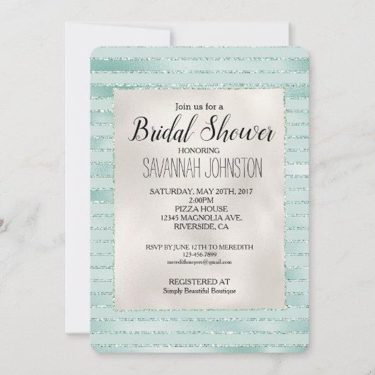  Aqua Mint Glitzy Stripes Vrijgezellenfeest Kaart (Voorkant)