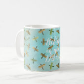 Aqua Mint Gold Dragonflies Geloof in dromen Koffiemok (Voorkant links)