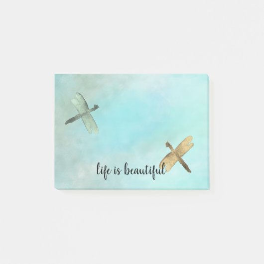 Aqua Mint Gold Dragonflies Waterverf gepersonalise Post-it® Notes (Voorkant)