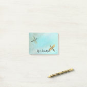 Aqua Mint Gold Dragonflies Waterverf gepersonalise Post-it® Notes (Op bureau)