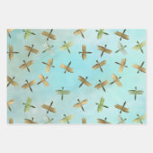 Aqua Mint Gold Dragonflies Waterverf Inpakpapier Vel (Voorkant)