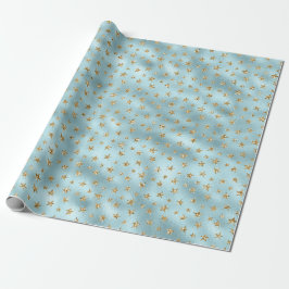 Aqua Mint Gold Glitter Stars Cadeaupapier