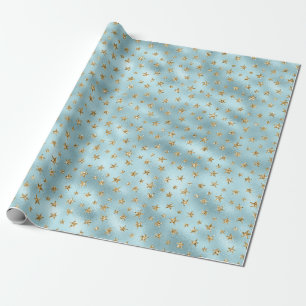 Aqua Mint Gold Glitter Stars Cadeaupapier