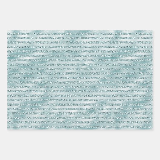 Aqua Mint Gold Glitter Stars Inpakpapier Vel (Voorkant 2)