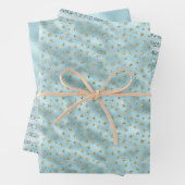 Aqua Mint Gold Glitter Stars Inpakpapier Vel (In situ)