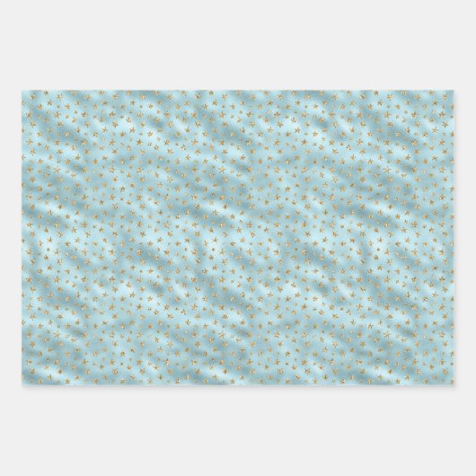 Aqua Mint Gold Glitter Stars Inpakpapier Vel (Voorkant)