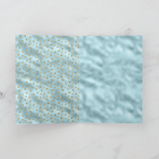 Aqua Mint Gold Glitter Stars Kaart (Binnen)