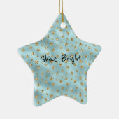 Aqua Mint Gold Glitter Stars Keramisch Ornament (Rechts)