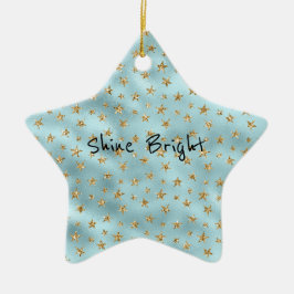 Aqua Mint Gold Glitter Stars Keramisch Ornament
