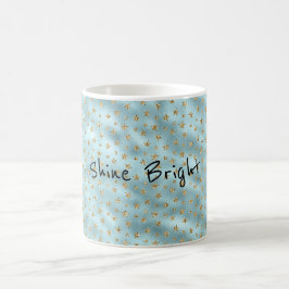 Aqua Mint Gold Glitter Stars Koffiemok
