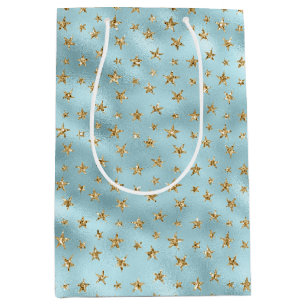 Aqua Mint Gold Glitter Stars Medium Cadeauzakje