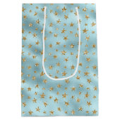Aqua Mint Gold Glitter Stars Medium Cadeauzakje (Achterkant)