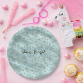 Aqua Mint Gold Glitter Stars Papieren Bordje (Feest)