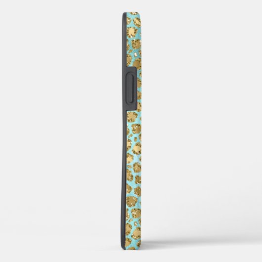 Aqua Mint Gold Glitz Glitter Leopard        Case-Mate iPhone Case (Achterkant / Rechts)