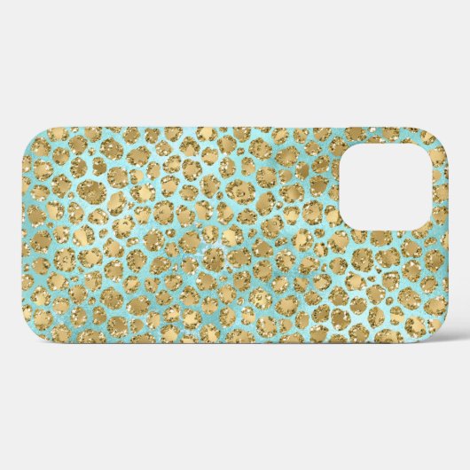 Aqua Mint Gold Glitz Glitter Leopard Case-Mate iPhone Case (Achterkant (horizontaal))