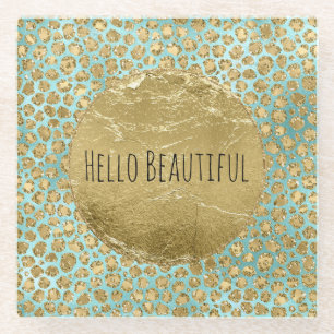 Aqua Mint Gold Glitz Glitter Leopard Glazen Onderzetter