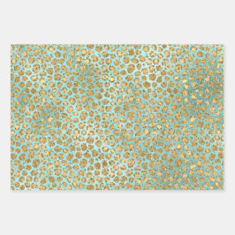 Aqua Mint Gold Glitz Glitter Leopard Inpakpapier Vel