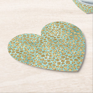 Aqua Mint Gold Glitz Glitter Leopard Kartonnen Onderzetters
