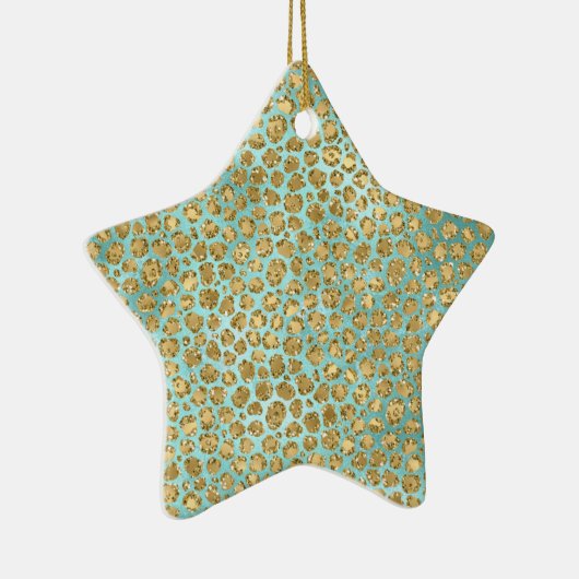 Aqua Mint Gold Glitz Glitter Leopard Keramisch Ornament (Rechts)