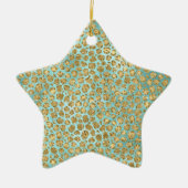 Aqua Mint Gold Glitz Glitter Leopard Keramisch Ornament (Voorkant)