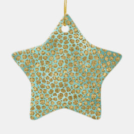 Aqua Mint Gold Glitz Glitter Leopard Keramisch Ornament
