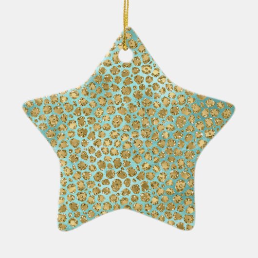 Aqua Mint Gold Glitz Glitter Leopard Keramisch Ornament (Voorkant)