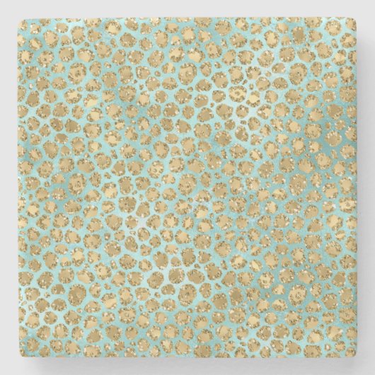 Aqua Mint Gold Glitz Glitter Leopard Stenen Onderzetter (Voorkant)