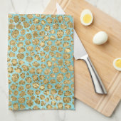 Aqua Mint Gold Glitz Glitter Leopard  Theedoek (Quarter Fold)