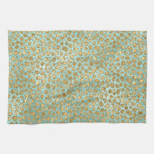 Aqua Mint Gold Glitz Glitter Leopard  Theedoek (Horizontaal)