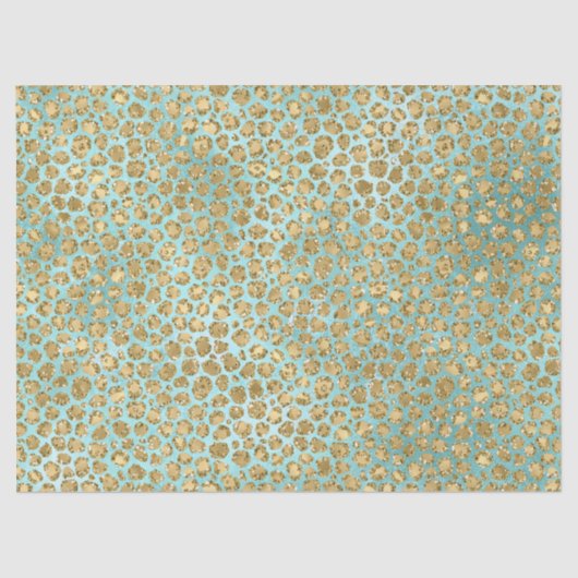 Aqua Mint Gold Glitz Glitter Leopard Tissuepapier (Voorkant)