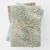 Aqua Mint Gold Glitz Sparkle Leopard Print Inpakpapier Vel (In situ)