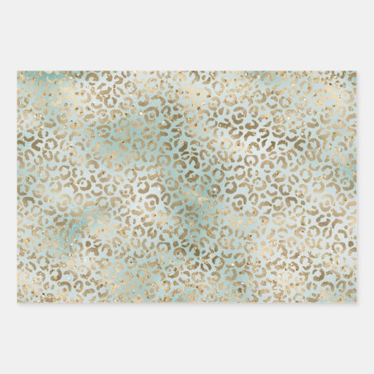 Aqua Mint Gold Glitz Sparkle Leopard Print Inpakpapier Vel (Voorkant)