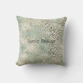 Aqua Mint Gold Glitz Sparkle Leopard Print   Kussen