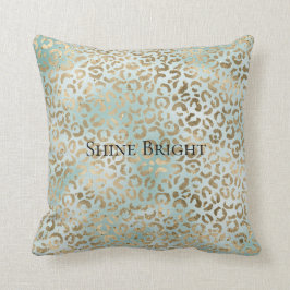 Aqua Mint Gold Glitz Sparkle Leopard Print Kussen