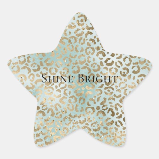 Aqua Mint Gold Glitz Sparkle Leopard Print Ster Sticker (Voorkant)