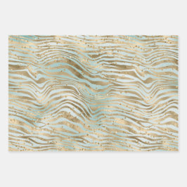 Aqua Mint Gold Glitz Sparkle Zebra Print Inpakpapier Vel