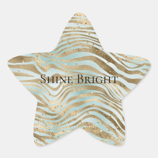 Aqua Mint Gold Glitz Sparkle Zebra Print Ster Sticker (Voorkant)