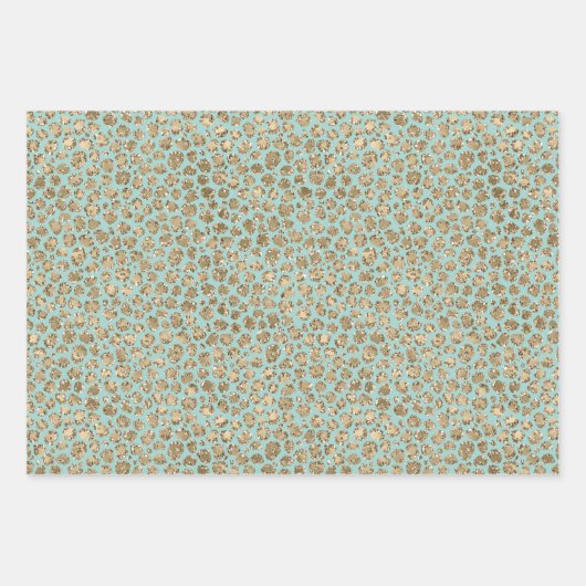 Aqua Mint Gold Sparkle Stippen Leopard Inpakpapier Vel (Voorkant 3)