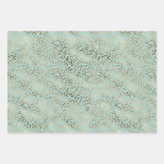  Aqua Mint Gold Sparkle Stippen Leopard     Inpakpapier Vel (Voorkant 2)