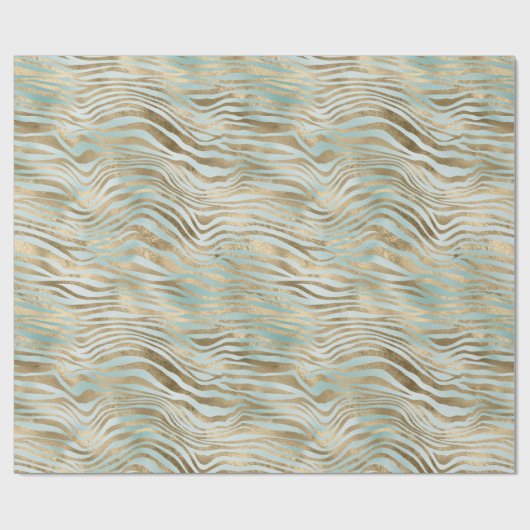 Aqua Mint Gold Zebra Print Cadeaupapier (Vlak)
