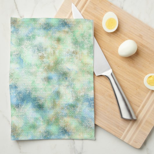 Aqua Mint Goud Marmer Abstract Theedoek (Quarter Fold)