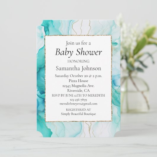 Aqua Mint Goud Wit Marmer Kaart (Staand voorkant)