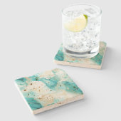 Aqua Mint Goud Wit Marmer Stenen Onderzetter (Zijkant)