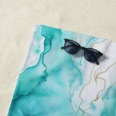 Aqua Mint Goud Wit Marmer Strandlaken (In situ)