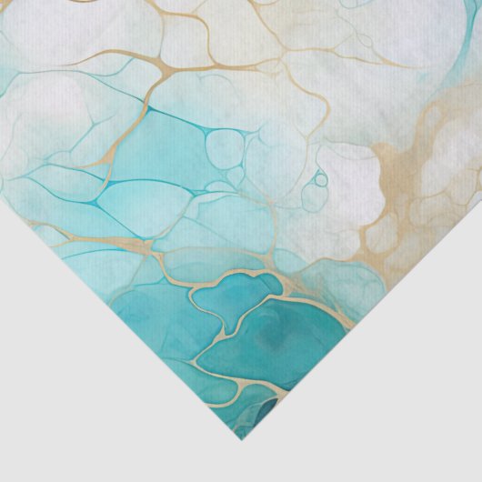 Aqua Mint Goud Wit Marmer Tissuepapier (Detail)