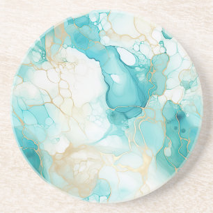 Aqua Mint Goud Wit Marmer Zandsteen Onderzetter